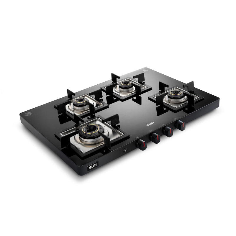 4 Burner Ultra Slim Glass Gas Stove 1 High Flame 3 Forged Brass Burner - Manual / Auto Ignition (CT1047USBL)