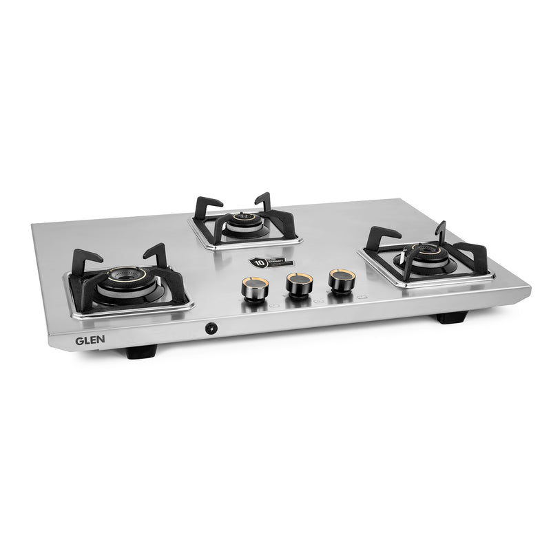 3 Burner Ultra Tuff Stainless Steel Gas Stove with High Efficiency Forged Brass Burners, Top Knobs - Manual/Auto Ignition (CT1053UTTNDTSS)