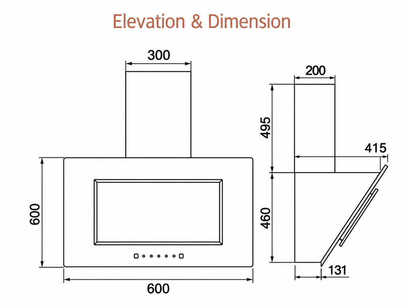 Electric Chimney Vertical Glass Motion Sensor, Baffle filters 60cm 1250 m3/h- Black (CH6079MS60)