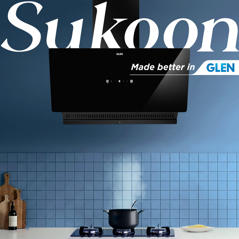 Auto Clean Glass Filter less Kitchen Chimney, Motion Sensor control with Digital Display 60/75/90cm 1400 m3/h - Black (CH6075AC)