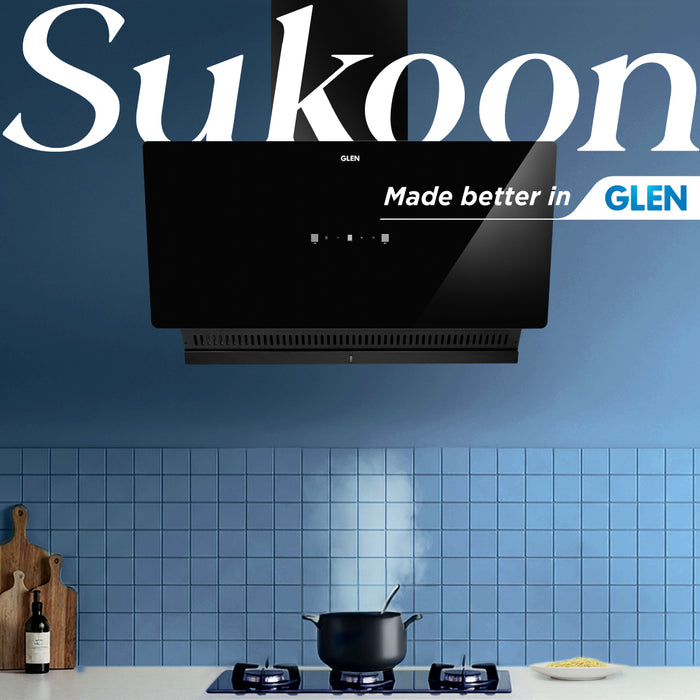 Auto Clean Glass Filter less Kitchen Chimney, Motion Sensor control with Digital Display 60/75/90cm 1400 m3/h - Black (CH6075AC)