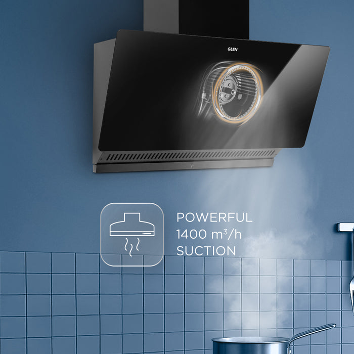 Auto Clean Glass Filter less Kitchen Chimney, Motion Sensor control with Digital Display 60/75/90cm 1400 m3/h - Black (CH6075AC)