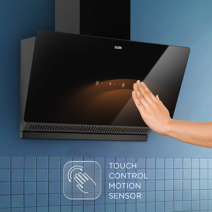 Auto Clean Glass Filter less Kitchen Chimney, Motion Sensor control with Digital Display 60/75/90cm 1400 m3/h - Black (CH6075AC)