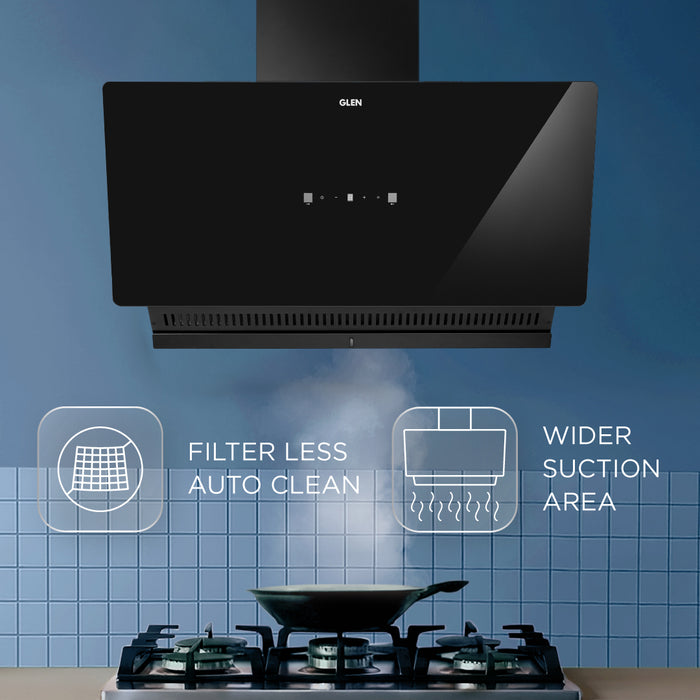 Auto Clean Glass Filter less Kitchen Chimney, Motion Sensor control with Digital Display 60/75/90cm 1400 m3/h - Black (CH6075AC)