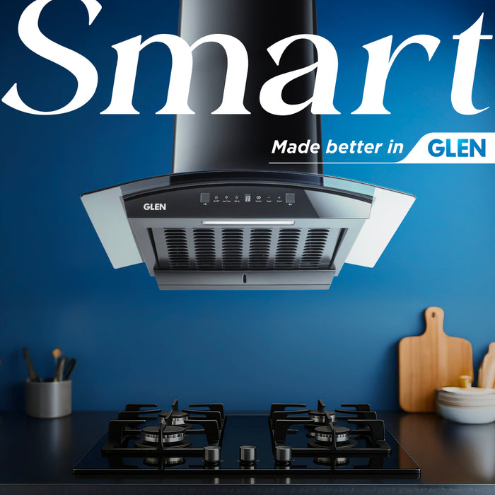 Auto Clean Curved Glass Chimney with BLDC Motor 60/90cm 1400 m³/h -Black (6071R BLDC BL AC)