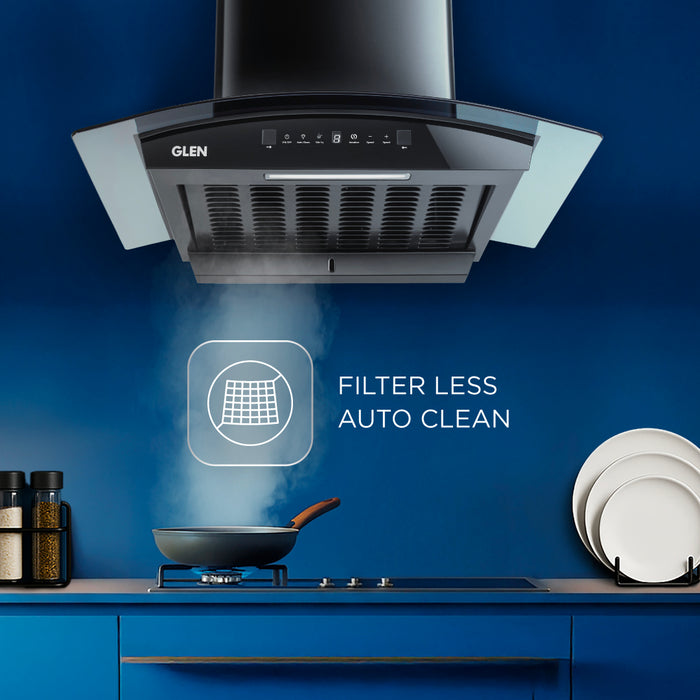 Auto Clean Curved Glass Chimney with BLDC Motor 60/90cm 1400 m³/h -Black (6071R BLDC BL AC)