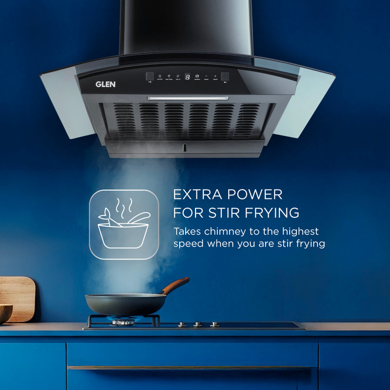 Auto Clean Curved Glass Chimney with BLDC Motor 60/90cm 1400 m³/h -Black (6071R BLDC BL AC)