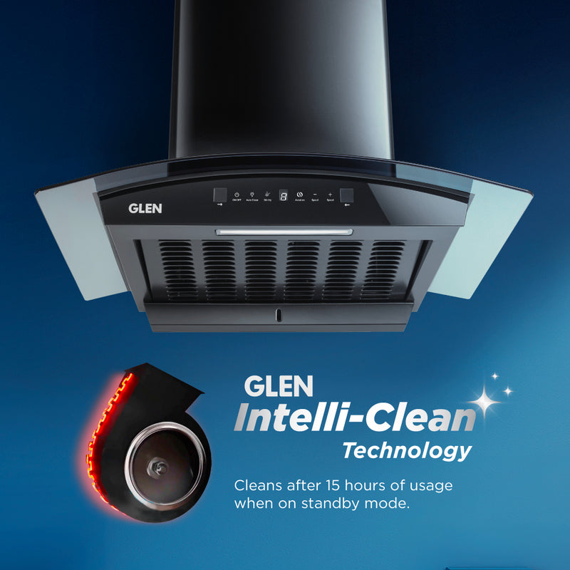 Auto Clean Curved Glass Chimney with BLDC Motor 60/90cm 1400 m³/h -Black (6071R BLDC BL AC)