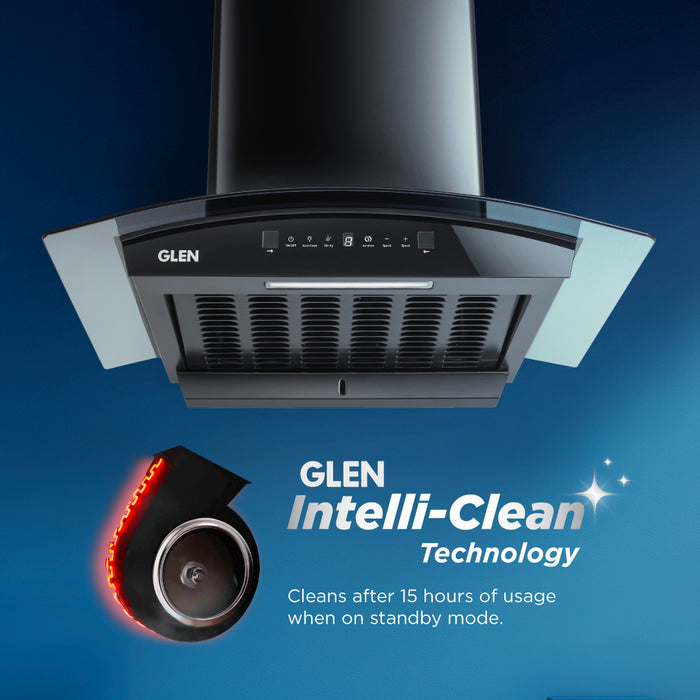 Auto Clean Curved Glass Chimney with BLDC Motor 60/90cm 1400 m³/h -Black (6071R BLDC BL AC)