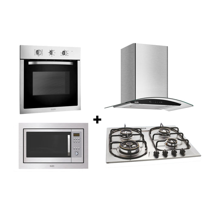 Built-In-Oven (BO-607T) + Glen Built-in-Microwave (MO-677) + Built In Hob (BH1061DBTRSS) + Auto Clean Chimney 60cm 1200m3/h (CH6063SS60X1000BF)