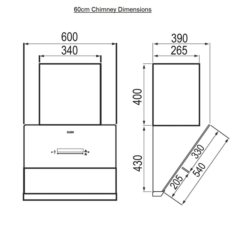 Auto Clean Glass Filterless Chimney with Inverter Technology, BLDC Motor 60/75/90cm 1600 m3/h -Black (6074 AC)