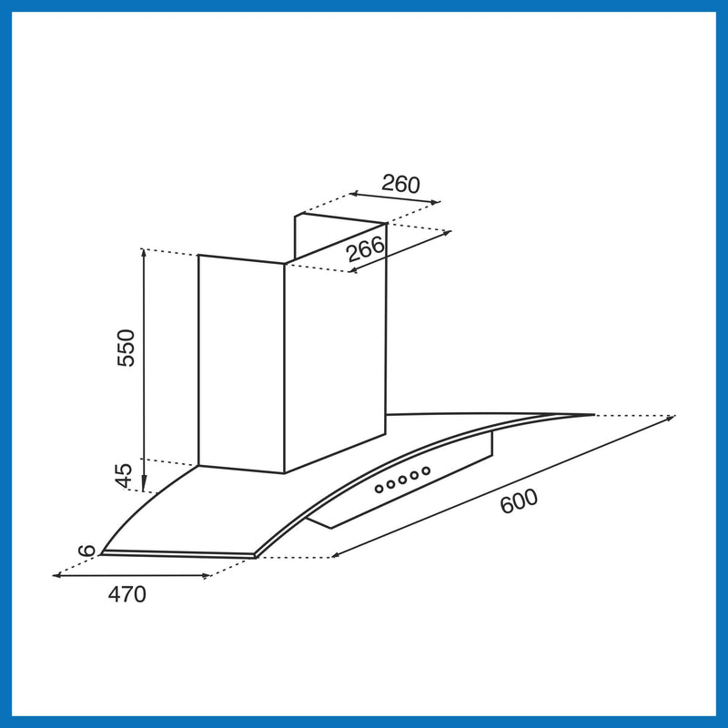 Kitchen Chimney Curved Glass with Push Button Baffle filters 60cm 1000 m3/h -Black (6071 EX BL)