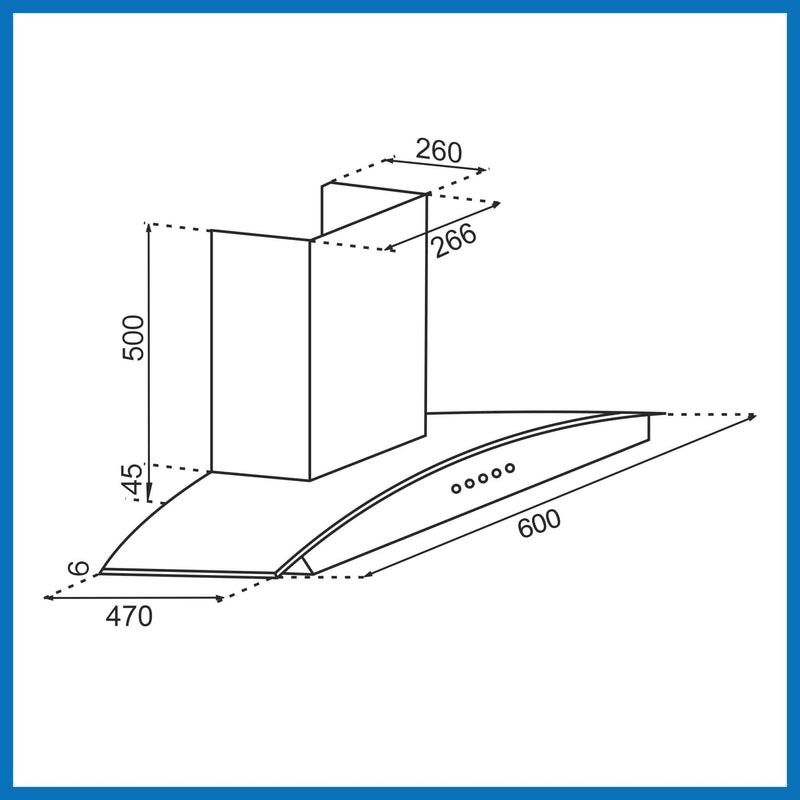 Electric Kitchen Chimney, Curved Glass SS Baffle filters 60cm 1100 m³/h - Black (6071 IN BLK)