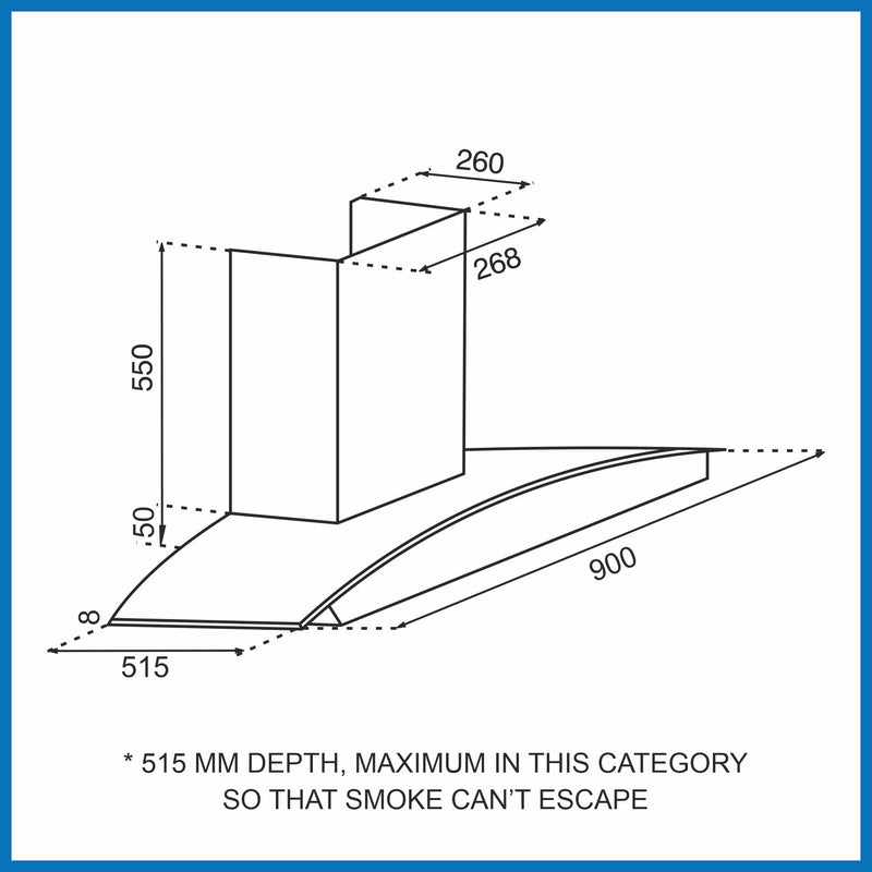 Kitchen Chimney Curved Glass with Touch Sensor Baffle filter 90cm 1250 m3/h - Black (6071 TS BL 90)