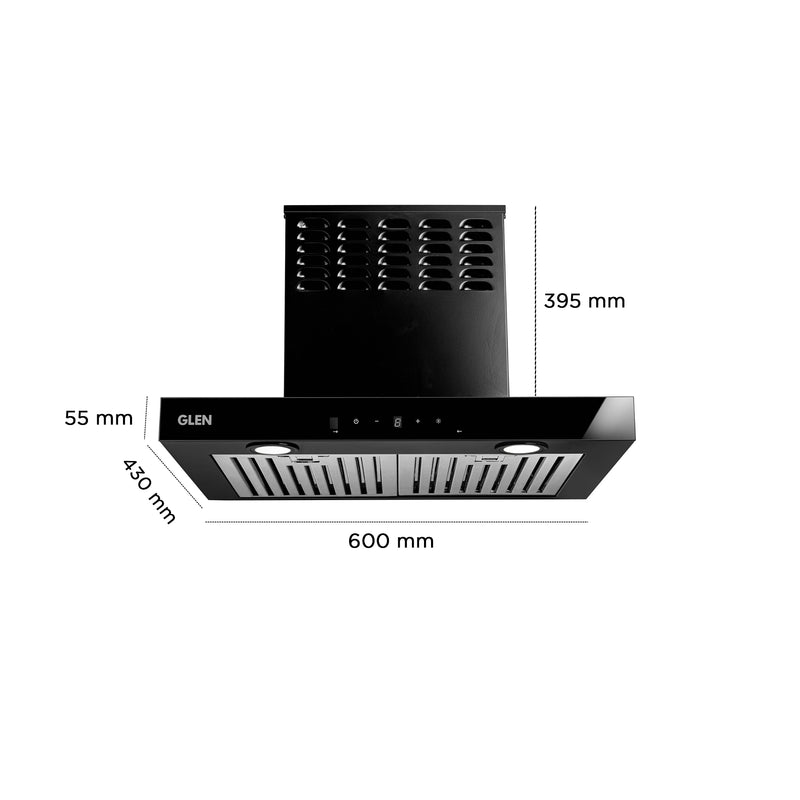4 Burner Gas Stove Brass Burner (1043 GT BB BL) + Ductfree Kitchen Chimney Plug & Play with Baffle filters 60cm 1100 m3h (6052 DF MS BF BL 60)