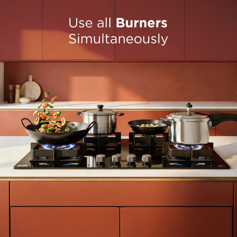 4 Burner DFVS XL Glass Hob with 2 Triple Ring Forged Brass Burners Auto Ignition (BH1094XLDFHT2TR)