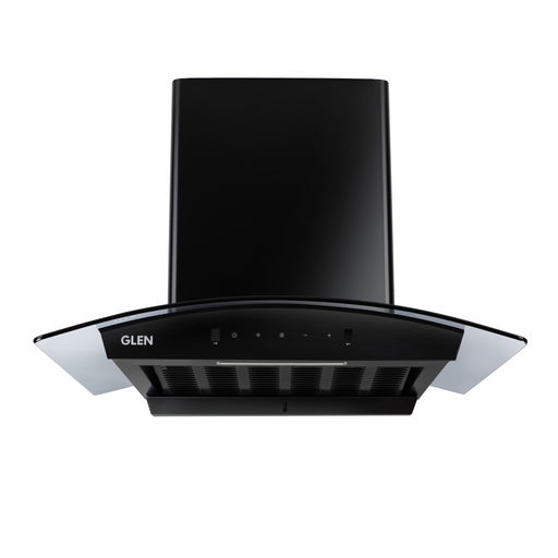 Front View of Auto Clean Curved Glass Filter less Kitchen Chimney 