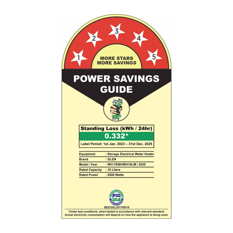 Storage Water Heater 8 Bar Pressure Incoloy Element and Polymer Coated Tank, Temperature Setting Knob - 10/15/25 Litre (WH-7058VWH)