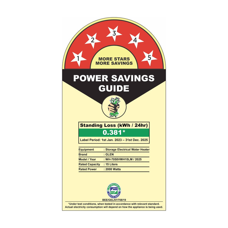 Storage Water Heater 8 Bar Pressure Incoloy Element and Polymer Coated Tank, Temperature Setting Knob - 10/15/25 Litre (WH-7058VWH)