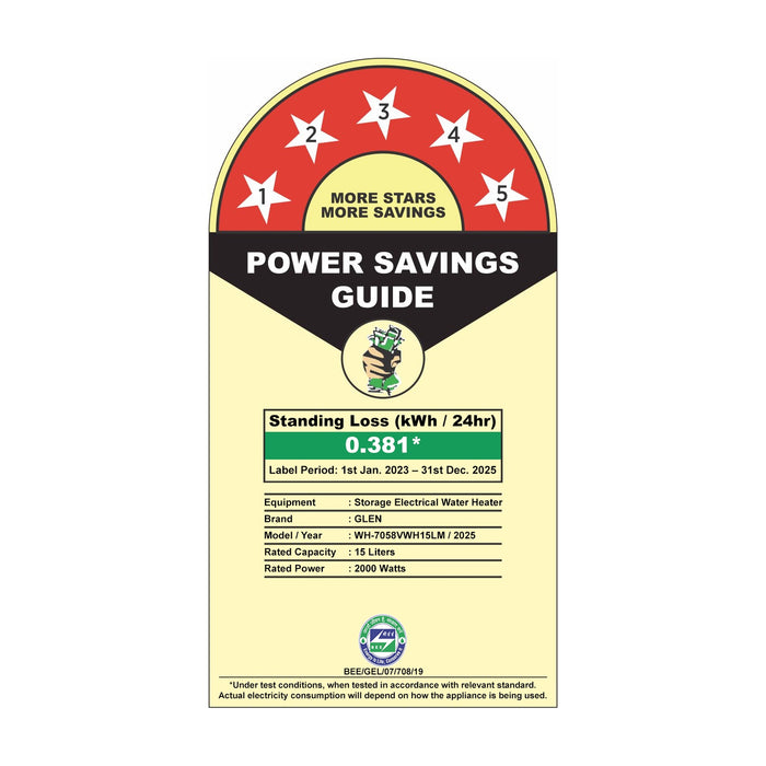 Storage Water Heater 8 Bar Pressure Incoloy Element and Polymer Coated Tank, Temperature Setting Knob - 10/15/25 Litre (WH-7058VWH)