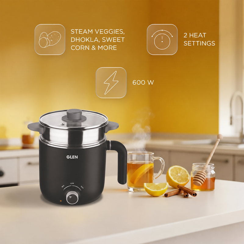 Multi Cook Kettle 1.5 Litre with Stainless Steel Steamer, 600W (SA-9015MCK)