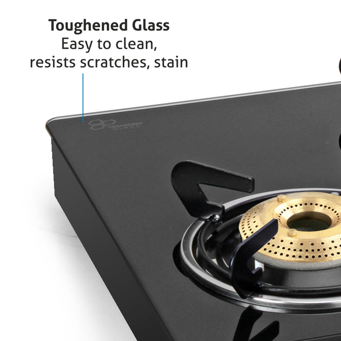 4 Burner Glass Gas Stove Extra Wide 1 High Flame 3 Brass Burners (CT1044GTXL) - Manual/Auto Ignition