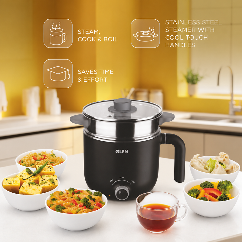 Multi Cook Kettle 1.5 Litre with Stainless Steel Steamer, 600W (SA-9015MCK)