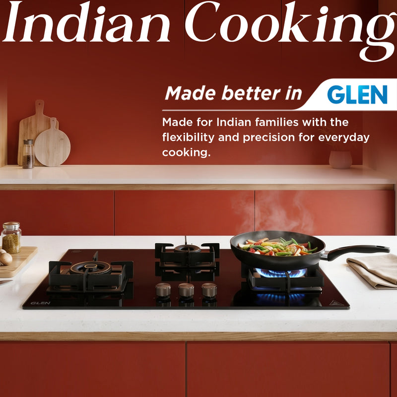 3 Burner DFVS Glass Hob with 2 Triple Ring Forged Brass Burners Auto Ignition (BH1073DFHT2TR77)