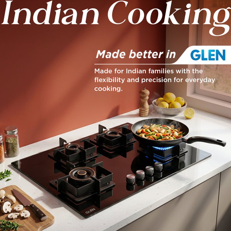4 Burner DFVS XL Glass Hob with 2 Triple Ring Forged Brass Burners Auto Ignition (BH1094XLDFHT2TR)