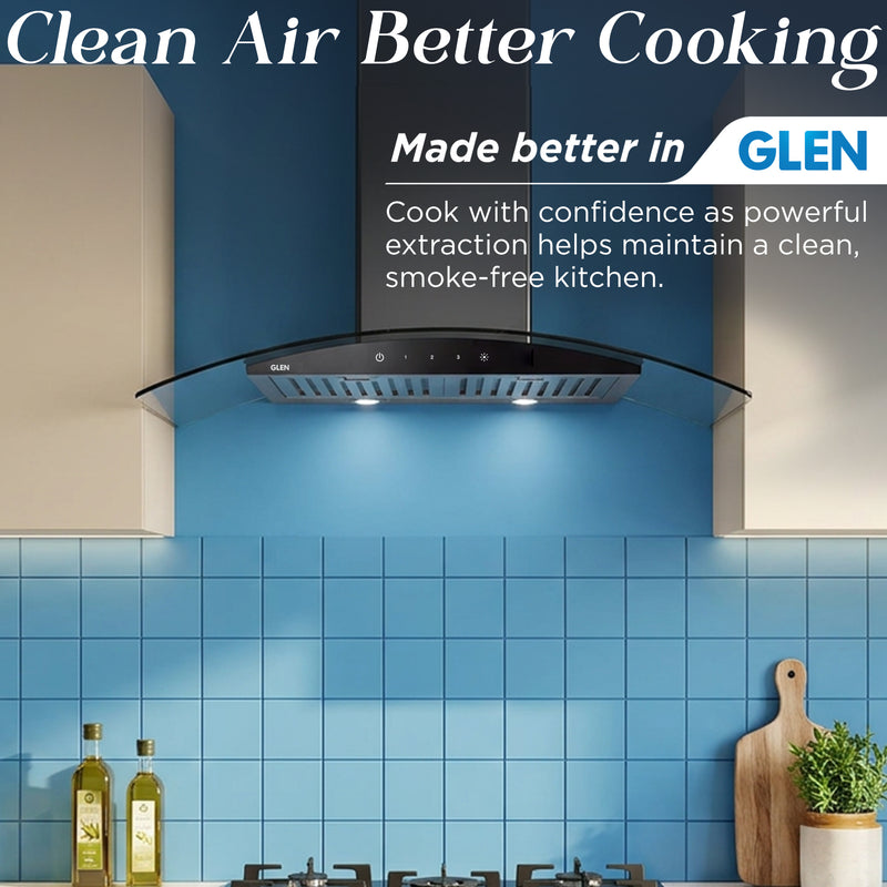 Kitchen Chimney Curved Glass with Touch Sensor Baffle filter 90cm 1250 m3/h - Silver (6071 TS 90)