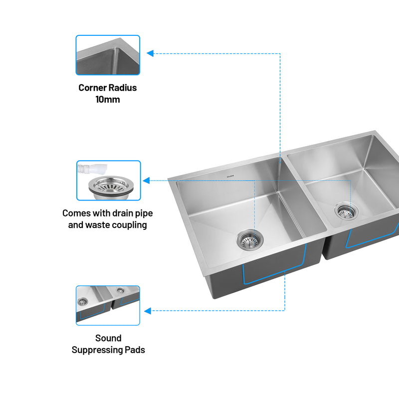 Stainless Steel Grade 304 Sink for Kitchen, Double Bowl Handmade Sink 37x18x9 inches, Matte Finish (KS-SH37189DBM)
