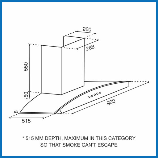 Dimensions of Curved glass Kitchen Chimney 