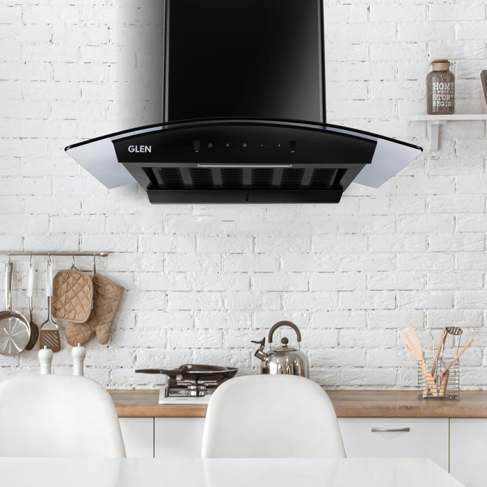 Kitchen view of Auto Clean Curved Glass Filter less Kitchen Chimney 