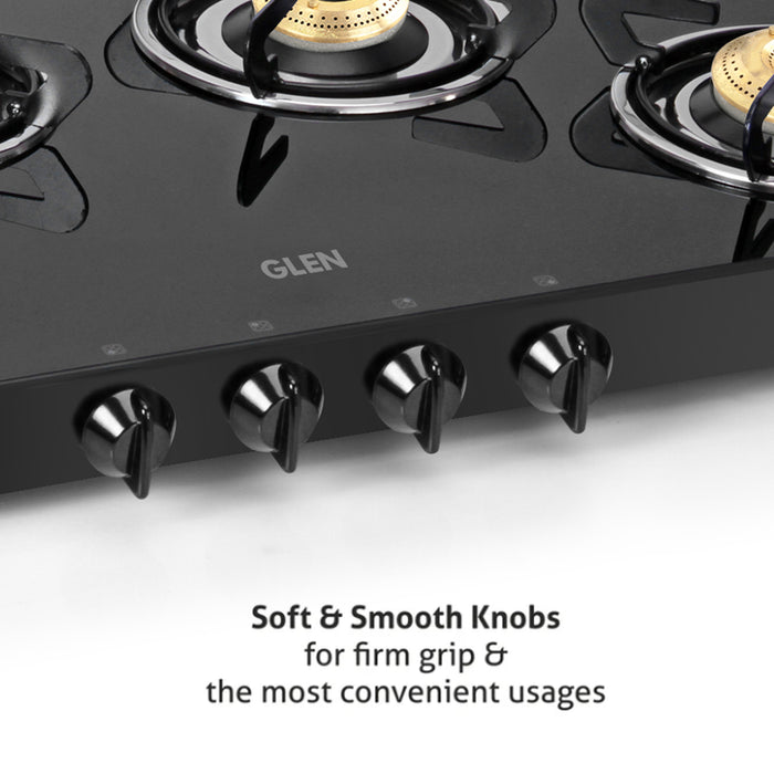 4 Burner Glass Gas Stove Extra Wide 1 High Flame 3 Brass Burners (CT1044GTXL) - Manual/Auto Ignition