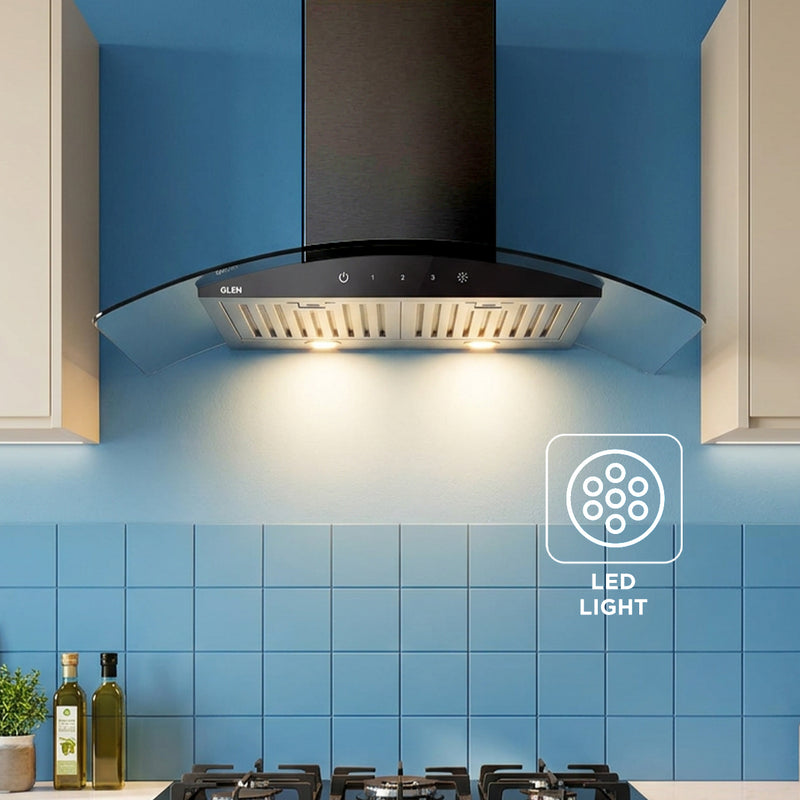 Kitchen Chimney Curved Glass with Touch Sensor Baffle filter 90cm 1250 m3/h - Silver (6071 TS 90)