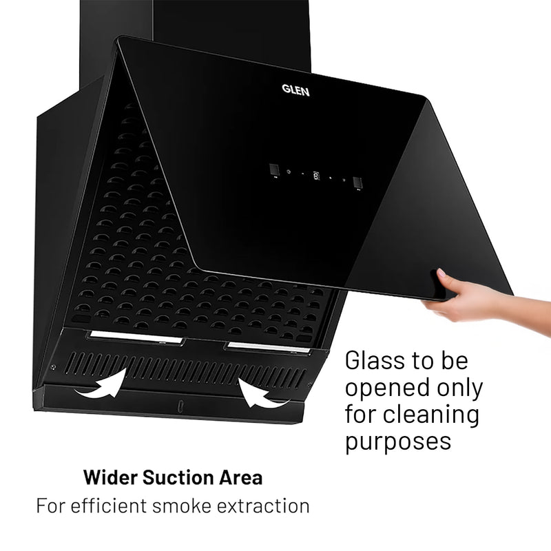 Auto Clean Glass Filter less Kitchen Chimney, Motion Sensor control with Digital Display 60/75/90cm 1400 m3/h - Black (CH6075AC)