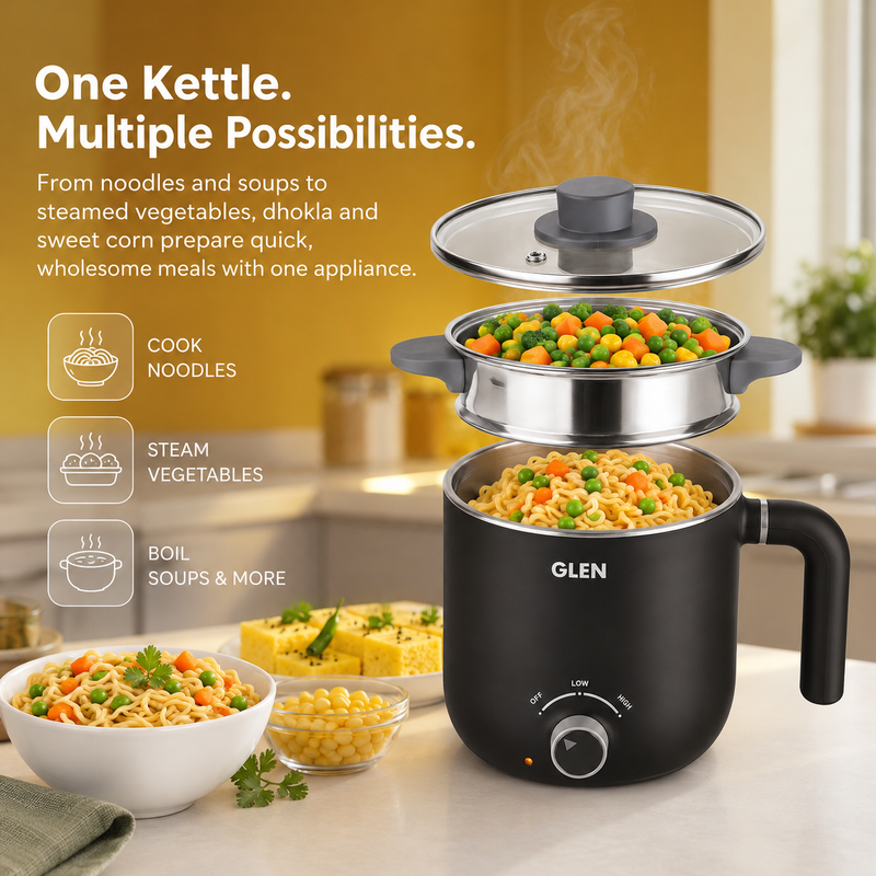 Multi Cook Kettle 1.5 Litre with Stainless Steel Steamer, 600W (SA-9015MCK)