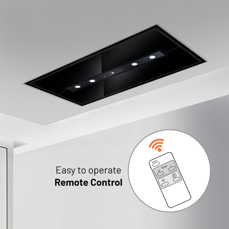Ceiling Mounted Kitchen Chimney Cassette Island Remote Control 95/120cm 1250 m3/h with Baffle Filters -Black (CH1010INCS)