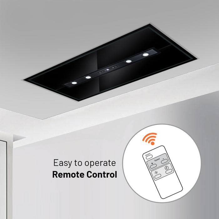 Ceiling Mounted Kitchen Chimney Cassette Island Remote Control 120cm 1250 m3/h with Baffle Filters -Black (CH1010INCS120BL)
