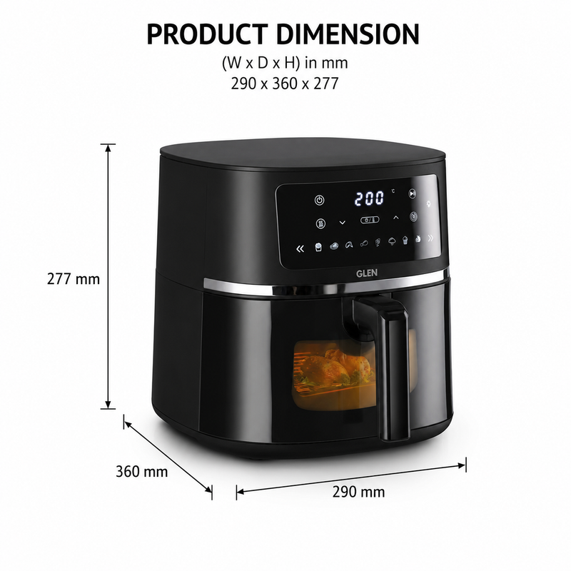 Digital Air Fryer 6 Litre Capacity with 8 Pre Set Menu Timer, Temperature Control, 1500W - Black (SA3062DIGI)