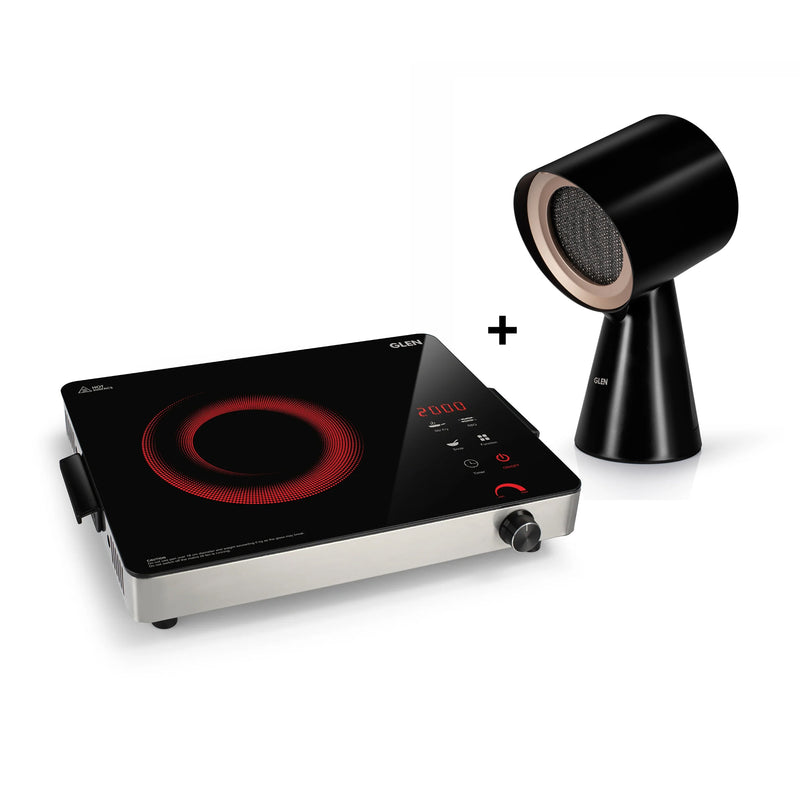 Infrared Stove with 3 Preset Cooking Functions 2200W- SA3074 IR22 + Electric Plug & Clear Smoke Extractor with oil collecting cup - Black (CH6090PORBL)