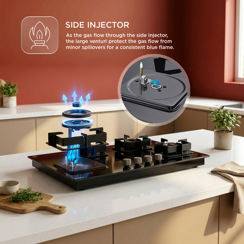4 Burner DFVS XL Glass Hob with 2 Triple Ring Forged Brass Burners Auto Ignition (BH1094XLDFHT2TR)