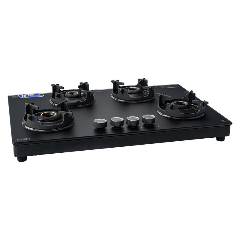 4 Burner Ultra Slim Matt Glass LPG Stove with High Flame Forged Brass Burner - Manual/Auto Ignition (CT1045USMG)