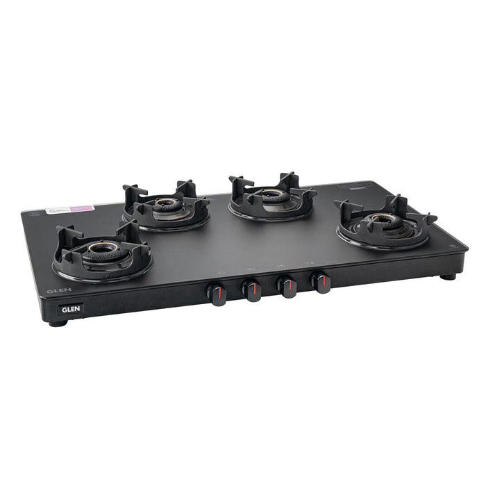 4 Burner Slim Matt Glass Gas Stove with High Flame Brass Burner and Crown Pan Supports (CT1044SLCPBLMG)