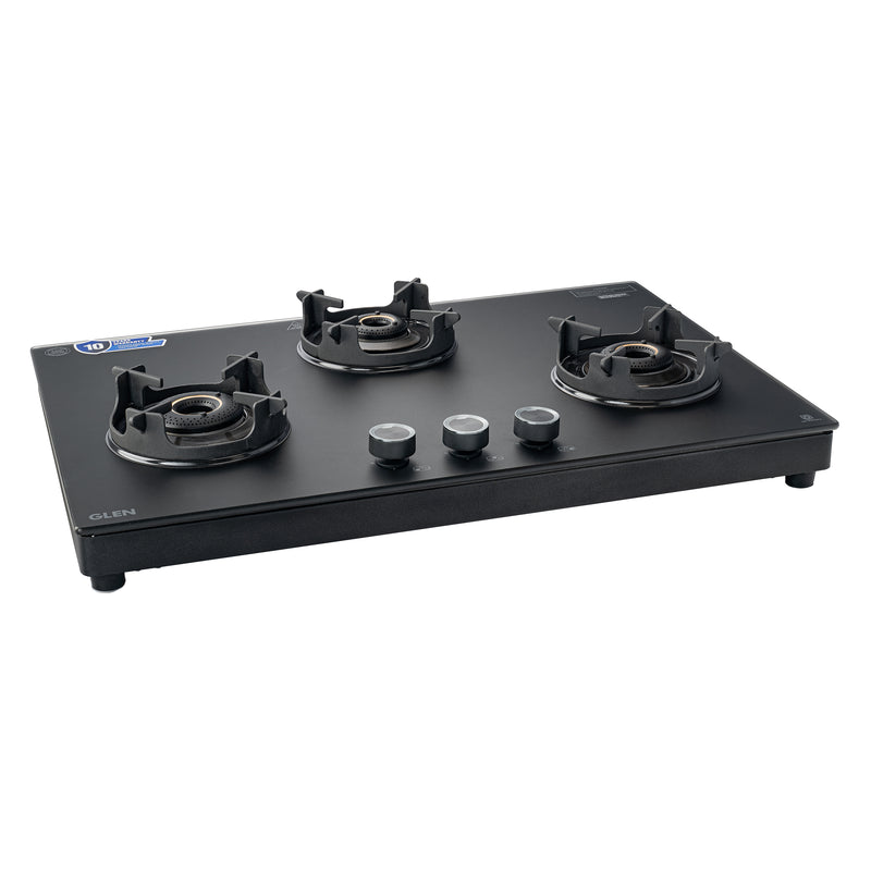 3 Burner Ultra Slim Matt Glass LPG Stove with High Flame Forged Brass Burner - Manual / Auto Ignition (CT1037USMG)