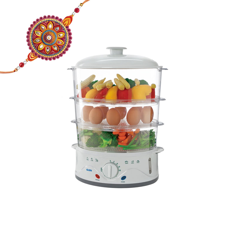 Electric Food Steamer 900w with 60 minute Timer, 3 Food Grade Containers  - white (3052)