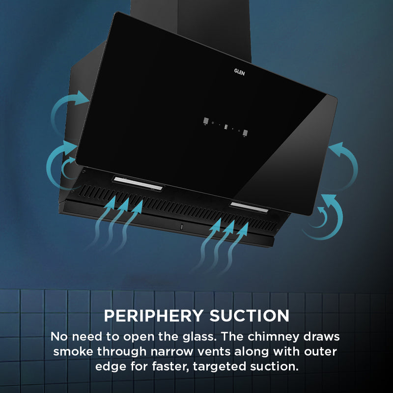 Auto Clean Glass Filter less Kitchen Chimney, Motion Sensor control with Digital Display 60/75/90cm 1400 m3/h - Black (CH6075AC)