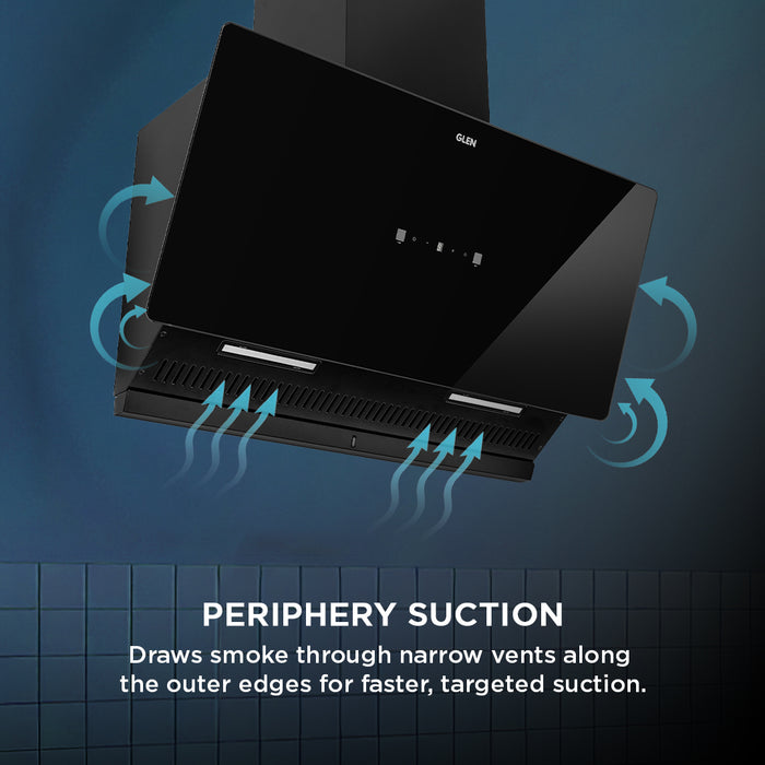 Auto Clean Glass Filter less Kitchen Chimney, Motion Sensor control with Digital Display 60/75/90cm 1400 m3/h - Black (CH6075AC)