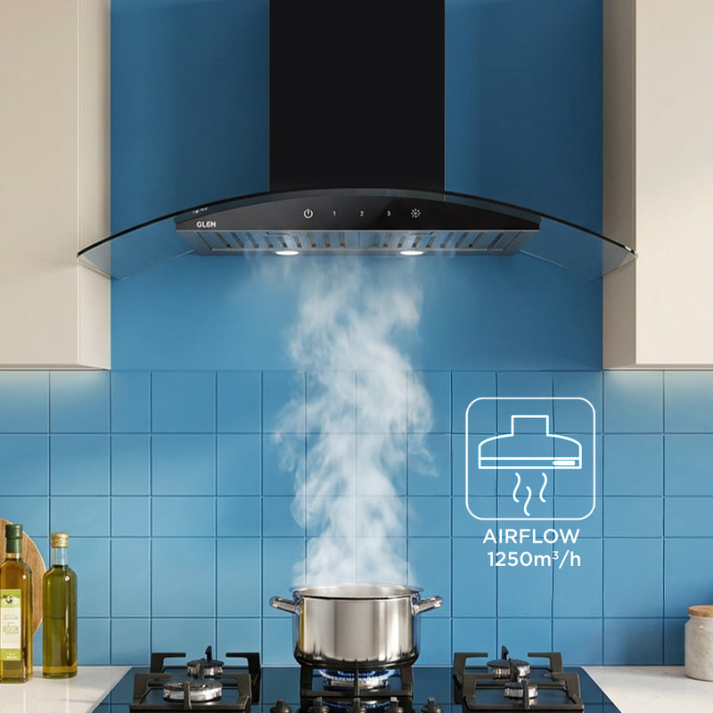 Kitchen Chimney Curved Glass with Touch Sensor Baffle filter 90cm 1250 m3/h - Silver (6071 TS 90)