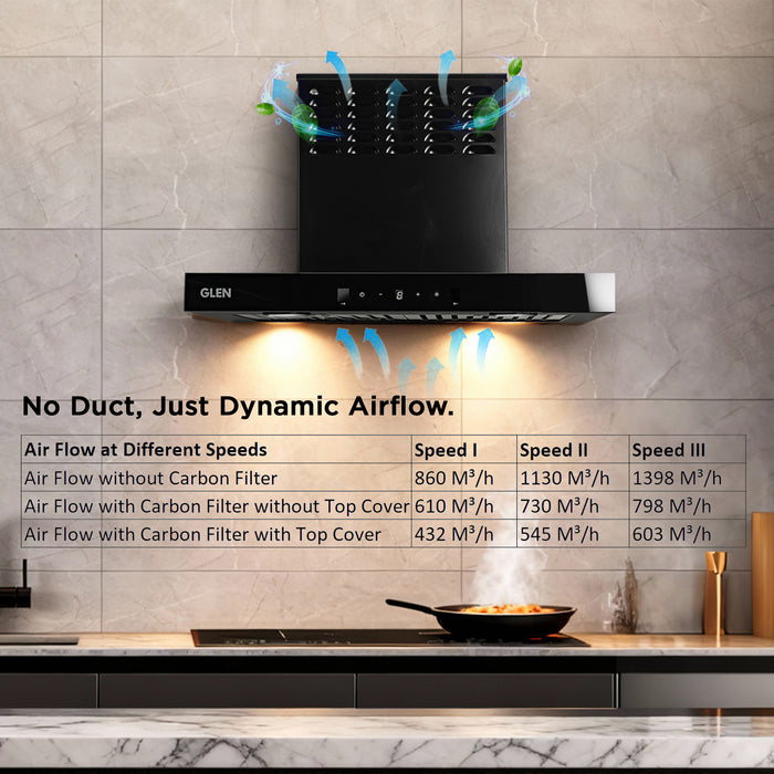 Wall Mounted Duct Free Kitchen Chimney Plug & Clear with Baffle filters 60cm 1100 m3/h -Black (CH6052DFMSBFBL60)